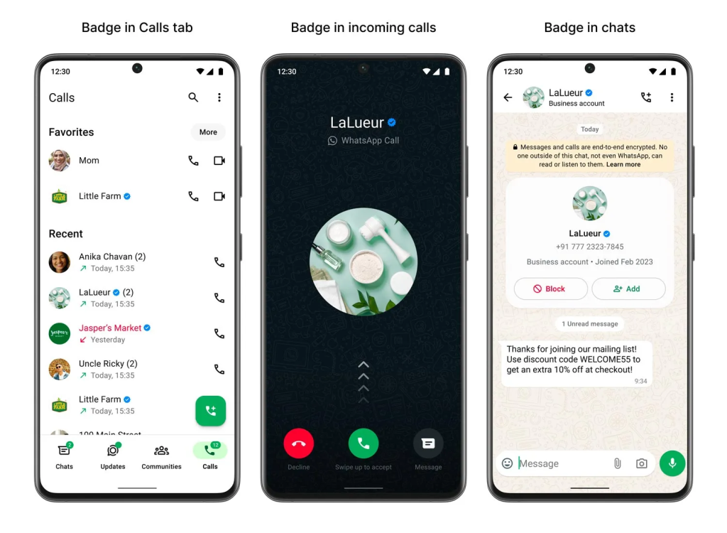 Device graphics of meta verified badges being displayed