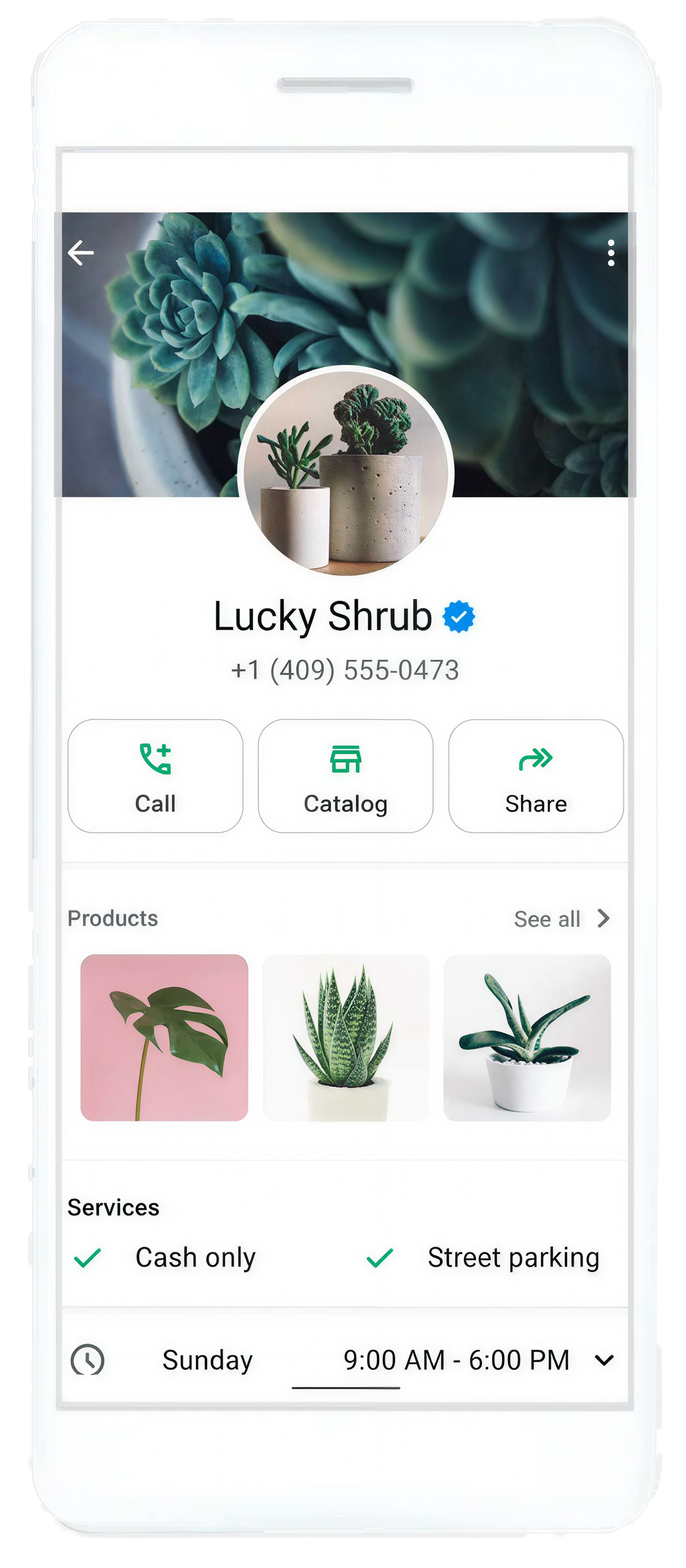 Un exemple de profil d’entreprise utilisant le badge Meta Verified