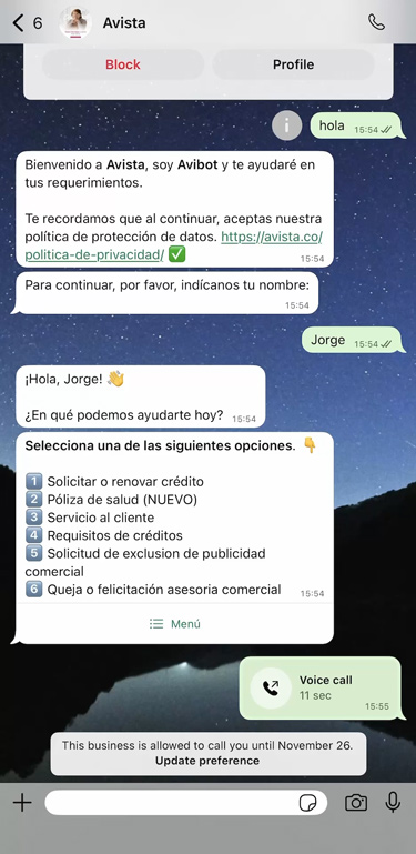 Une démo de l’expérience clientèle sur WhatsApp.