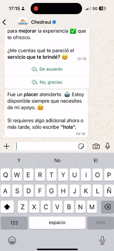 Un message WhatsApp envoyé par Chedraui.
