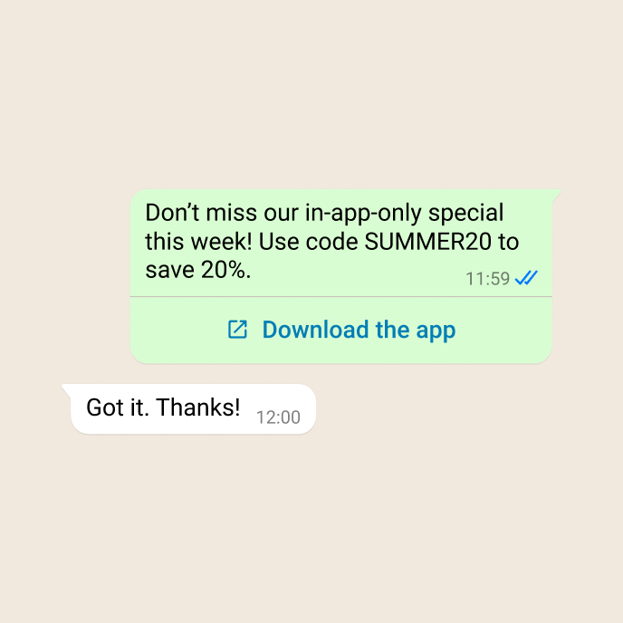 Demonstration of a business promoting their app with a discount and link