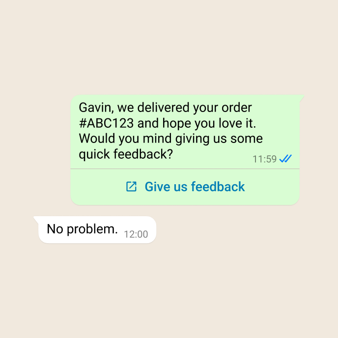 Example of a user being asked to provide feedback on their experience