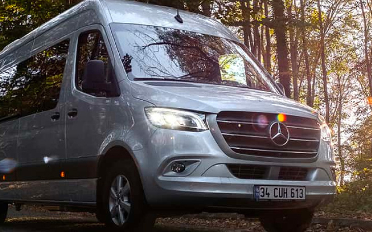 Fourgon Mercedes-Benz argenté dans la forêt