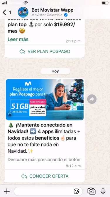 Gráfico que muestra cómo Movistar interactúa con los usuarios a través de WhatsApp.