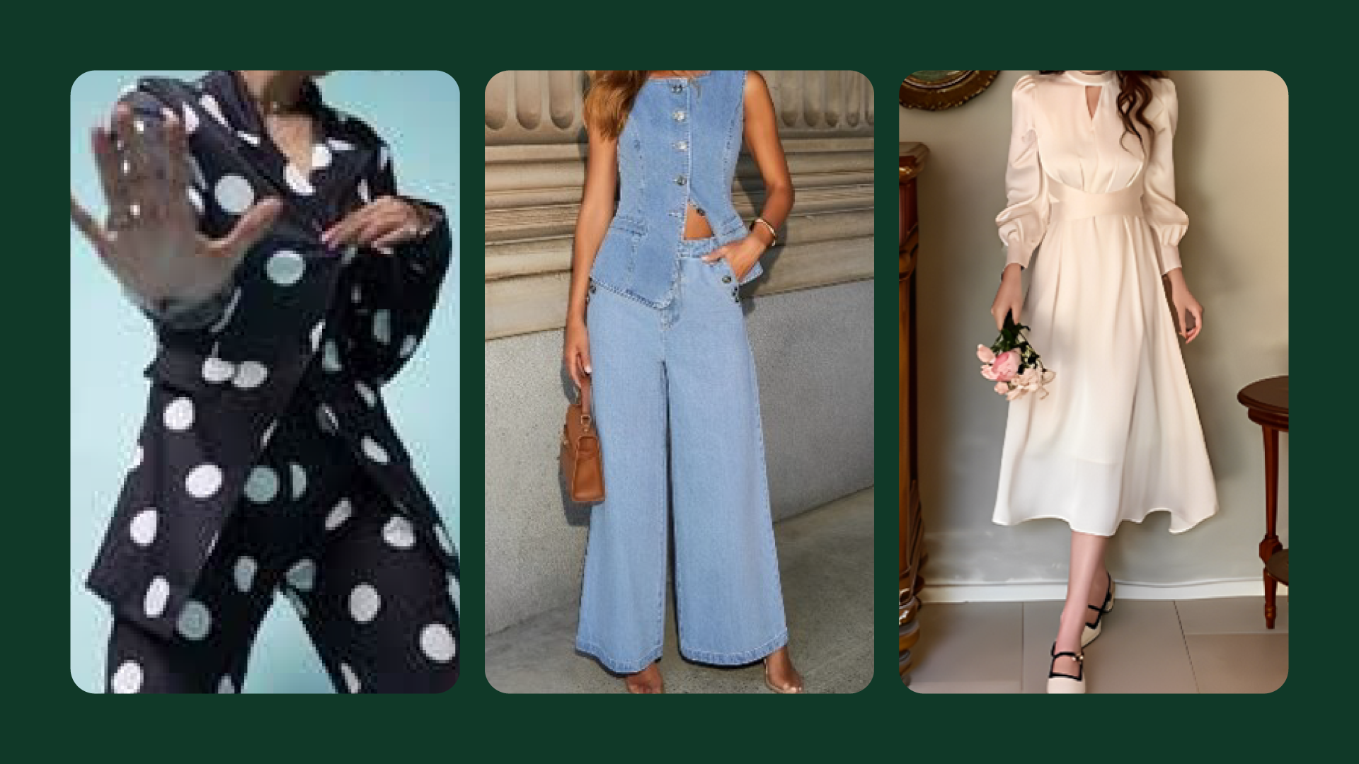 Side by side visuals of women wearing various outfits