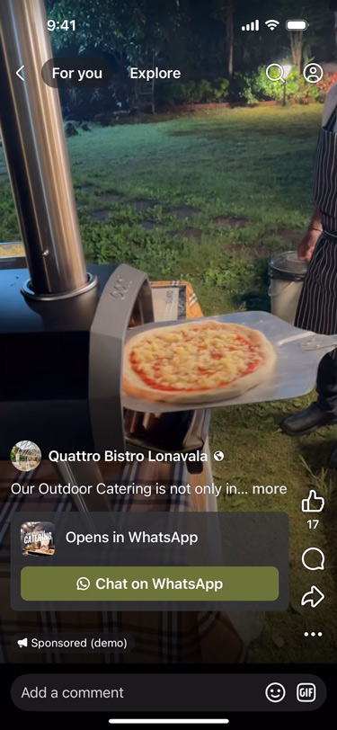 Um anúncio de clique para o WhatsApp do Quattro Bistro Lonavala.