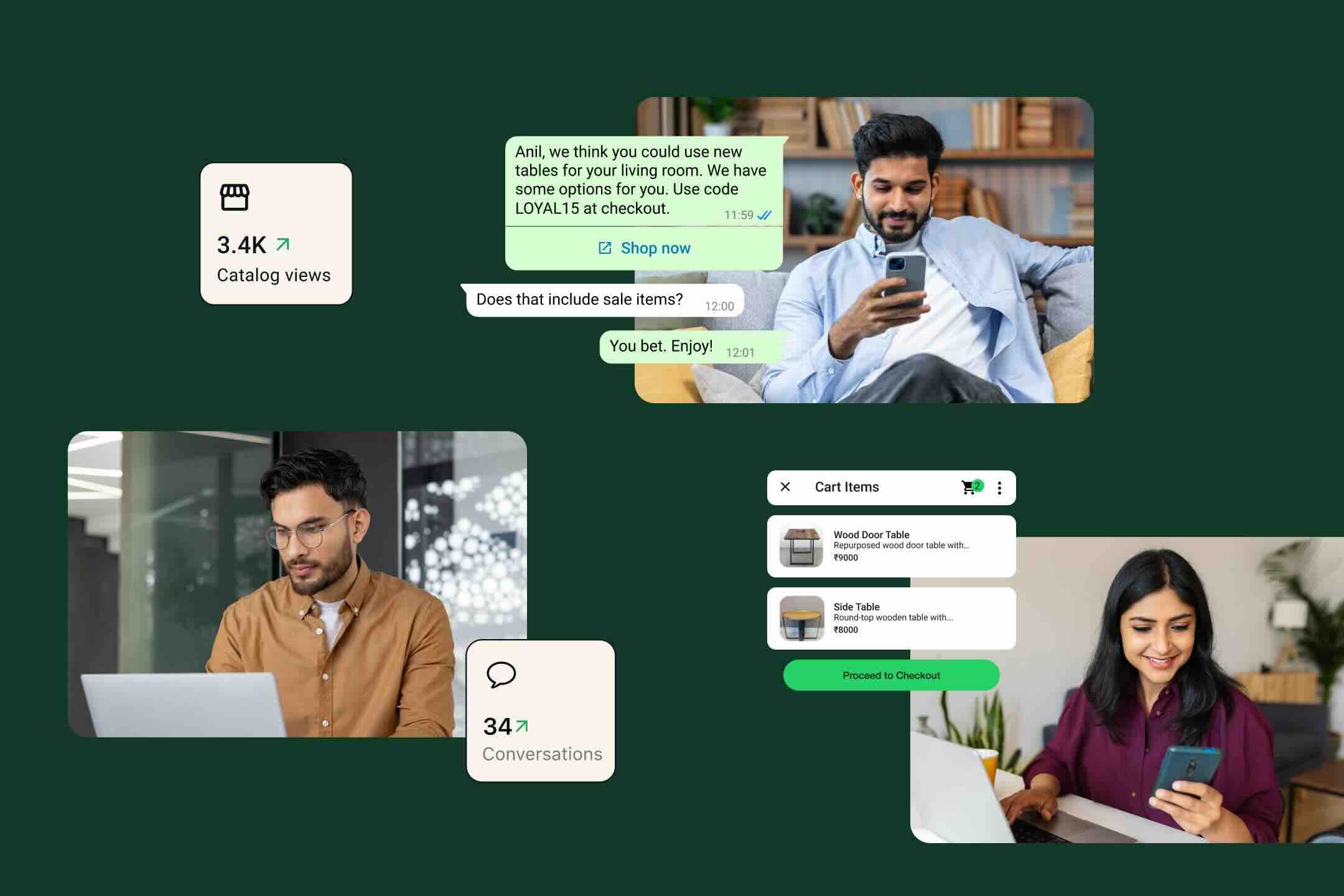 personnes envoyant des messages à des entreprises pour effectuer des achats en ligne ventes B2C sur whatsapp