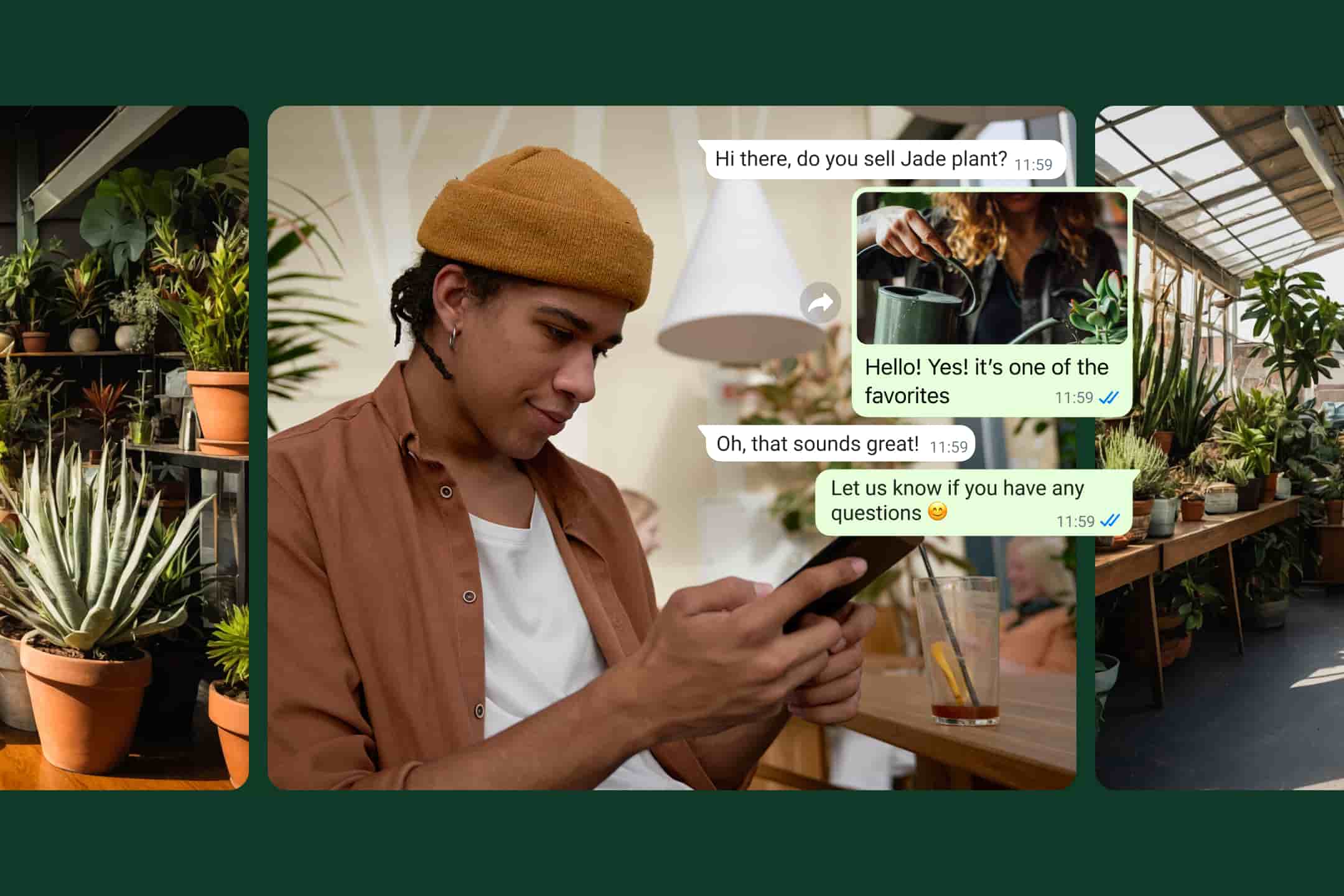 empresa usando as ferramentas de engajamento do cliente do whatsapp business para vender uma planta para um cliente