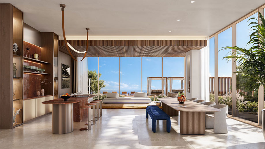 Image of the kitchen and dining table at a DAMAC property