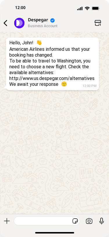 A chat notifcation from Despegar on WhatsApp