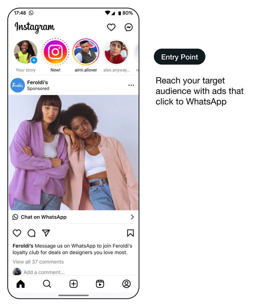 Démo d’une interface d’utilisation de WhatsApp diffusant des promotions performantes - point d’entrée