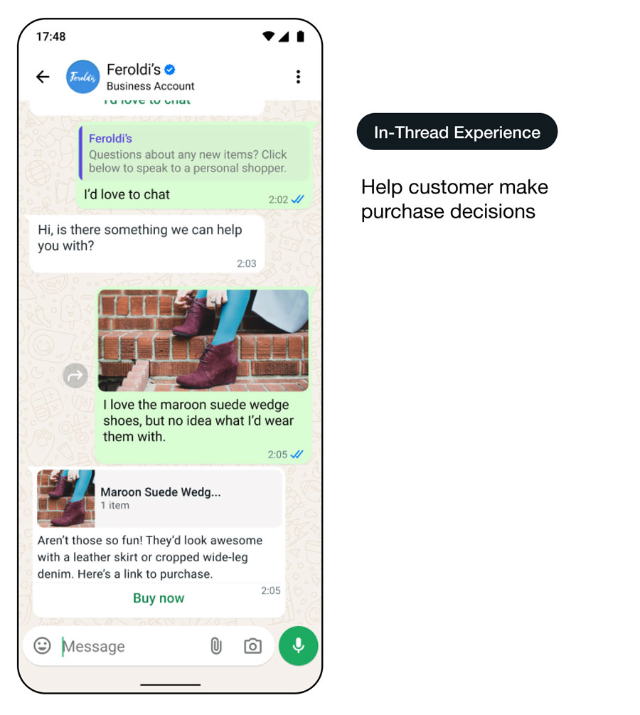 Démo d’une interface d’utilisation de WhatsApp diffusant des promotions performantes : expérience dans le fil de discussion