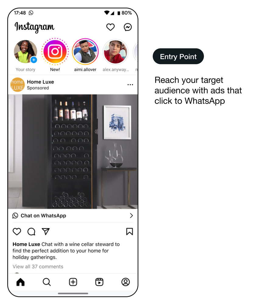 Démo d’une interface d’utilisation de WhatsApp offrant une expérience d’achat consultative : point d’entrée