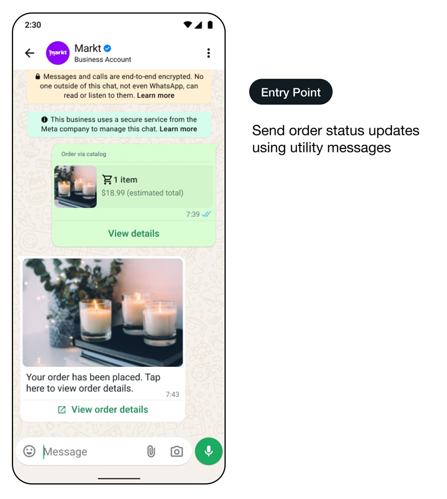 Démo d’une interface d’utilisation de WhatsApp optimisant les communications relatives au traitement des commandes : point d’entrée