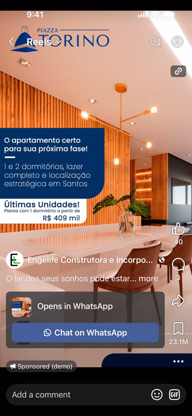 Anuncio de WhatsApp de Piazza Torino que muestra ofertas especiales