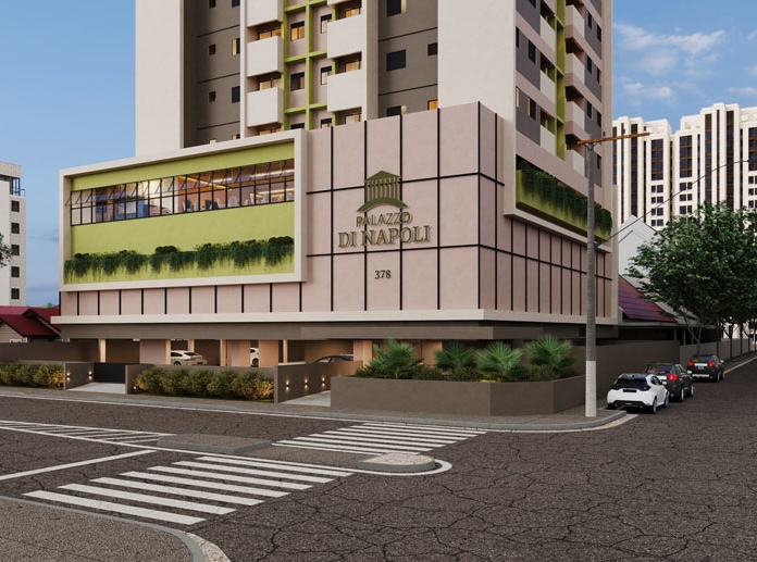 A graphic rendering of a new building