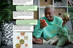 mensagens do suporte por conversa ao vivo entre um cliente e uma empresa falando sobre recomendações de presentes no app whatsapp business