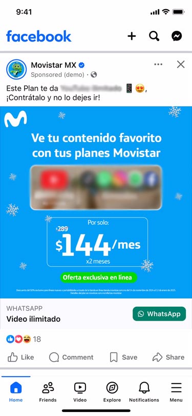 Facebook पर Movistar Mexico का विज्ञापन.