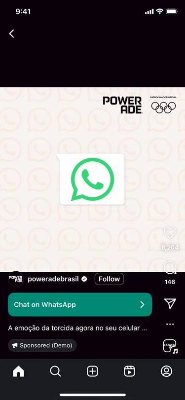 Una representación visual de un anuncio de Powerade en WhatsApp.
