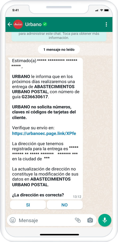 A WhatsApp chat with Urbano