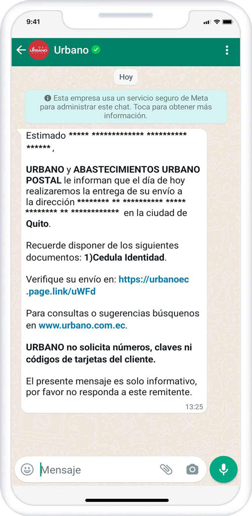 A WhatsApp chat with Urbano