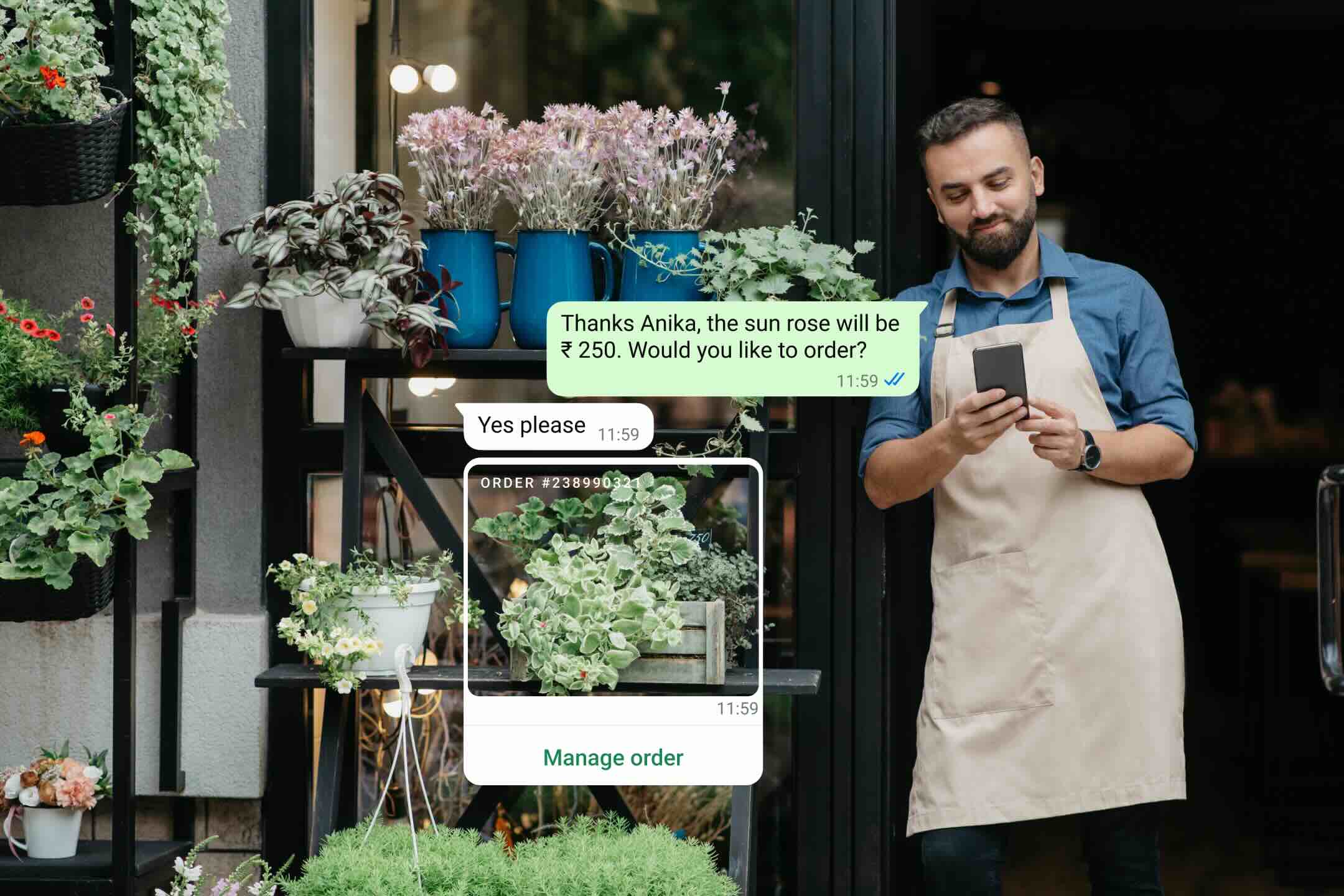exemplo de b2c de dono de loja confirmando pedido com cliente no whatsapp business