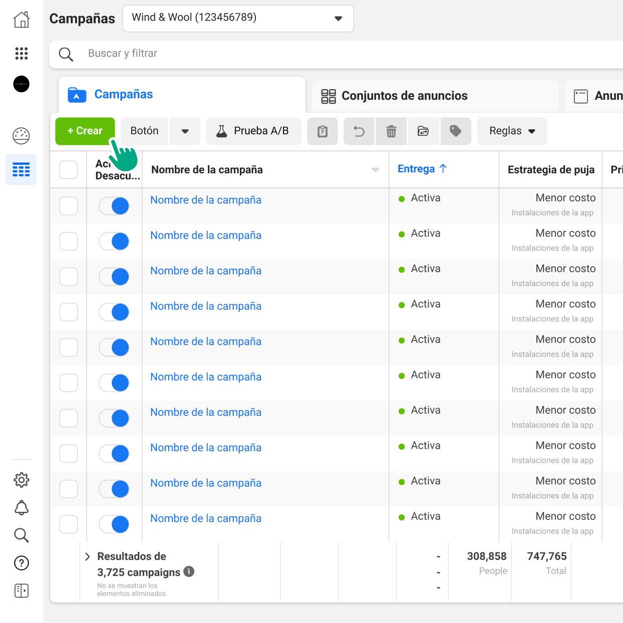 A user on the Ads Manager page. They click on the Create button