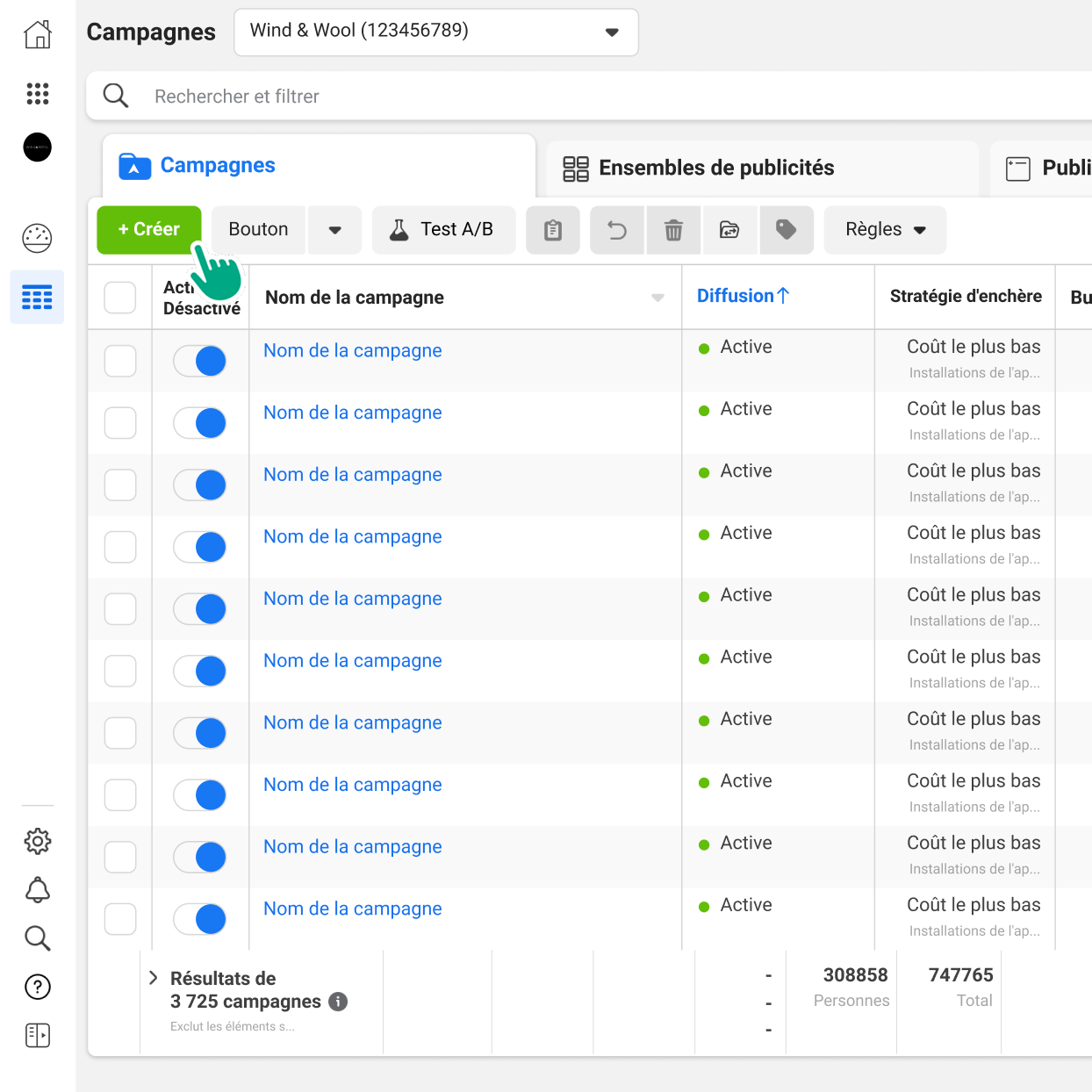 A user on the Ads Manager page. They click on the Create button