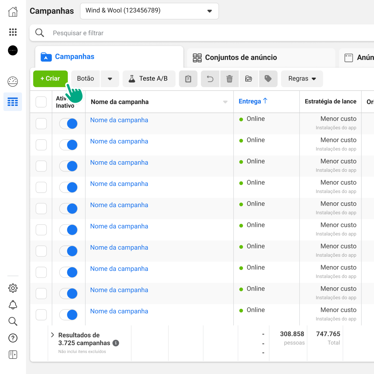 A user on the Ads Manager page. They click on the Create button