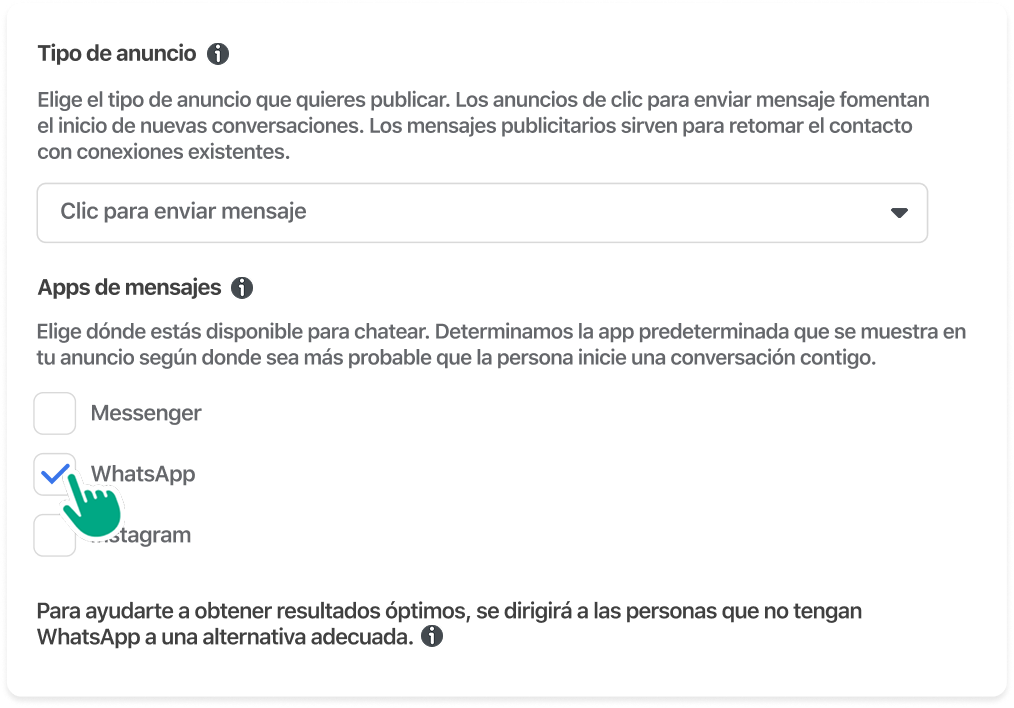A user selecting WhatsApp under Messaging Apps