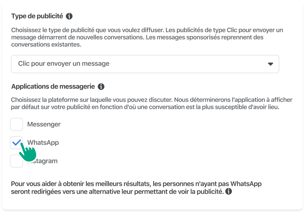 A user selecting WhatsApp under Messaging Apps