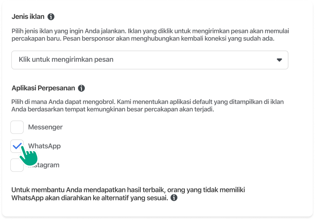 A user selecting WhatsApp under Messaging Apps