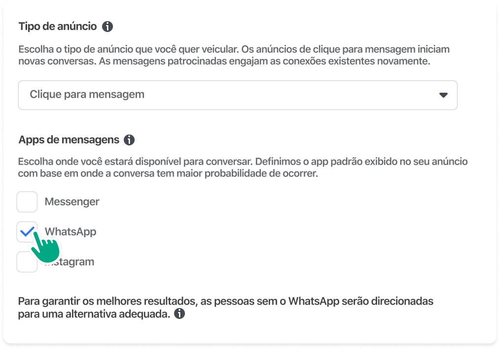A user selecting WhatsApp under Messaging Apps