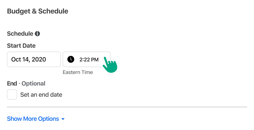 A user choosing the time and date for when an ad will run