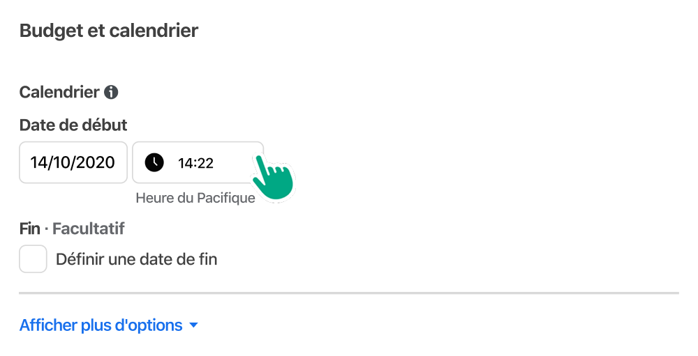 A user choosing the time and date for when an ad will run