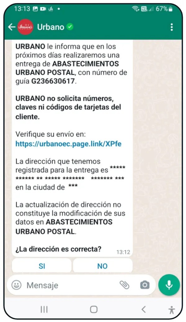Une conversation WhatsApp entre Urbano et un particulier