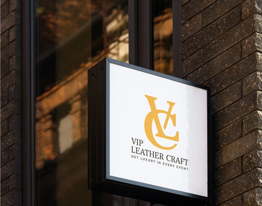 A sign outside the VIP Leather Craft office.