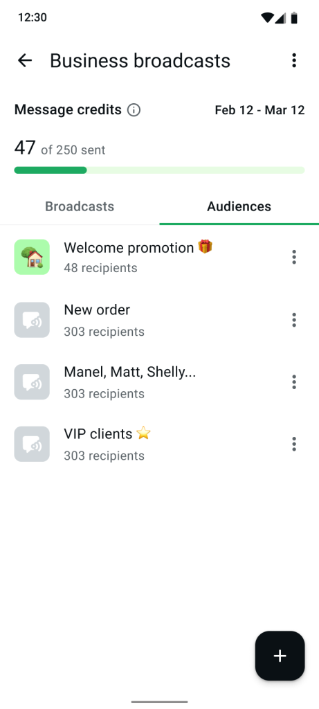 Select contacts to send buisness messages on WhatsApp