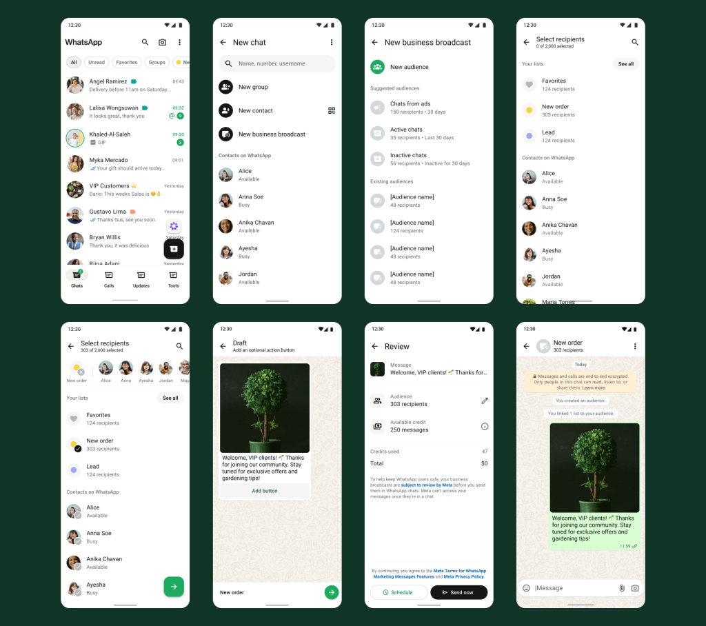 Steps to create a business broadcast message on WhatsApp