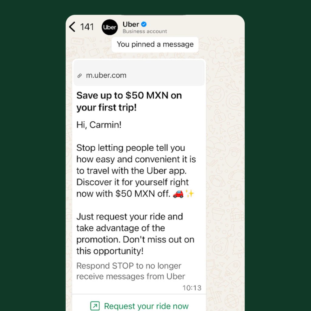 Uber sends marketing messages to re-engage riders in markets around the world.