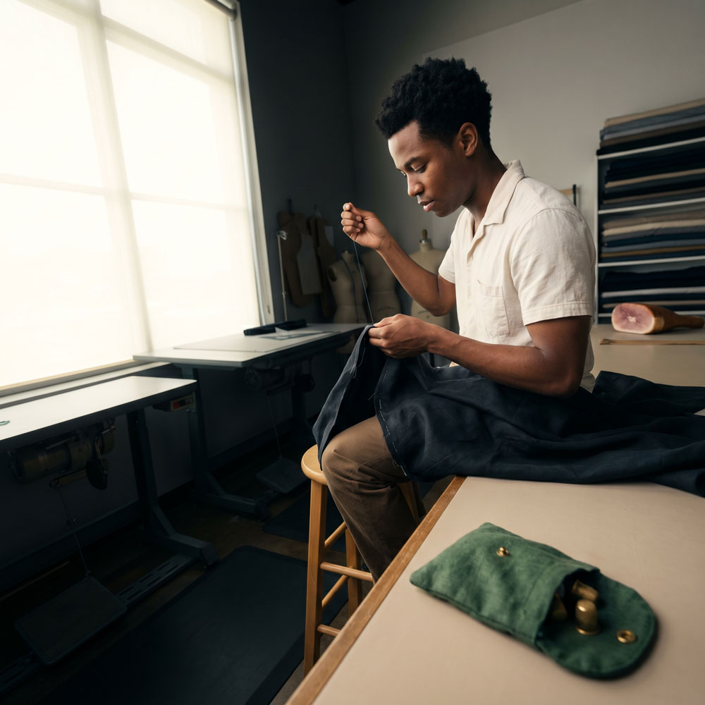 A person sewing a jacket