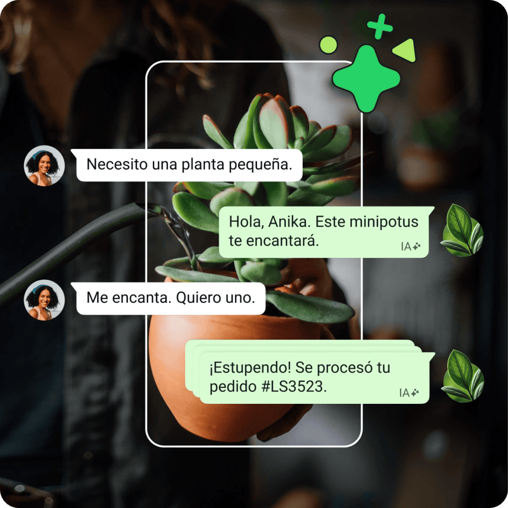 Business AI conversation overlayed on a Mini Pathos plant