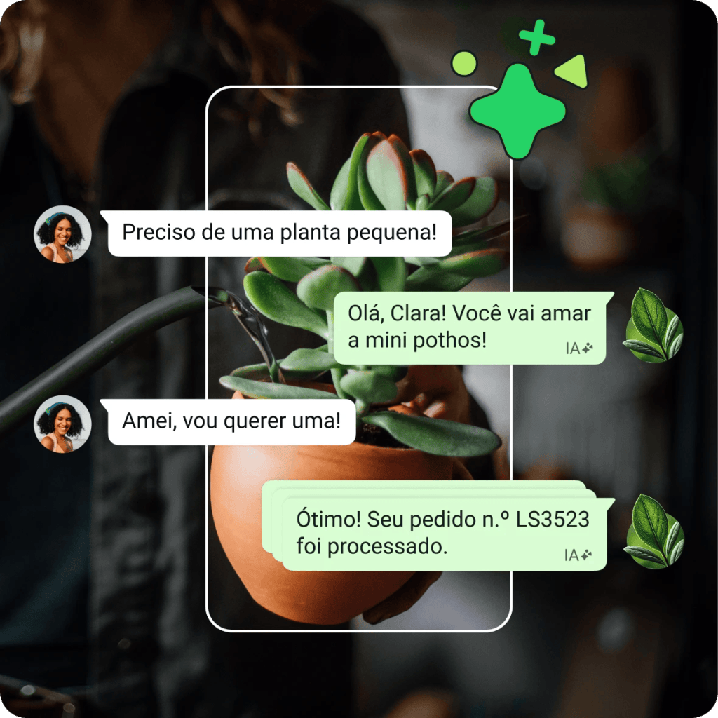 Business AI conversation overlayed on a Mini Pathos plant