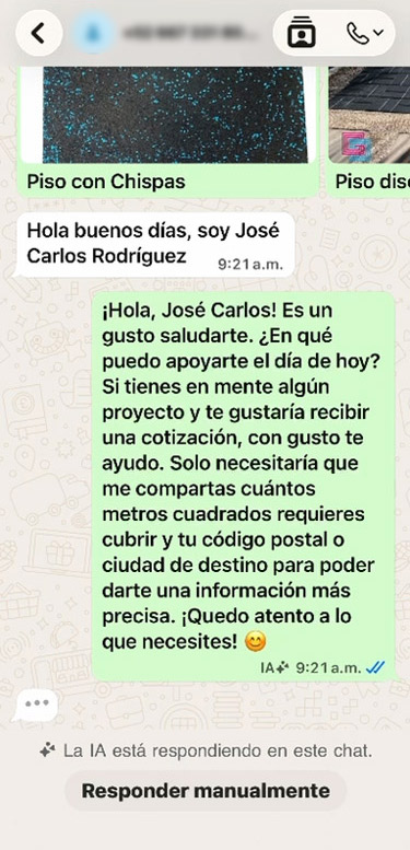 GummiTiles WhatsApp conversation with a customer about their product