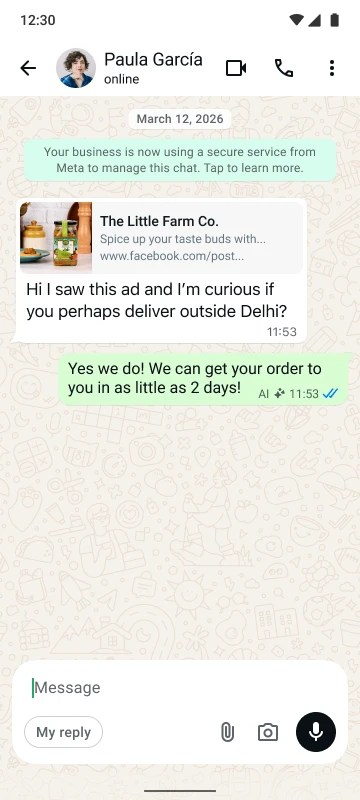 Example of Meta Business Agent responding to a customer