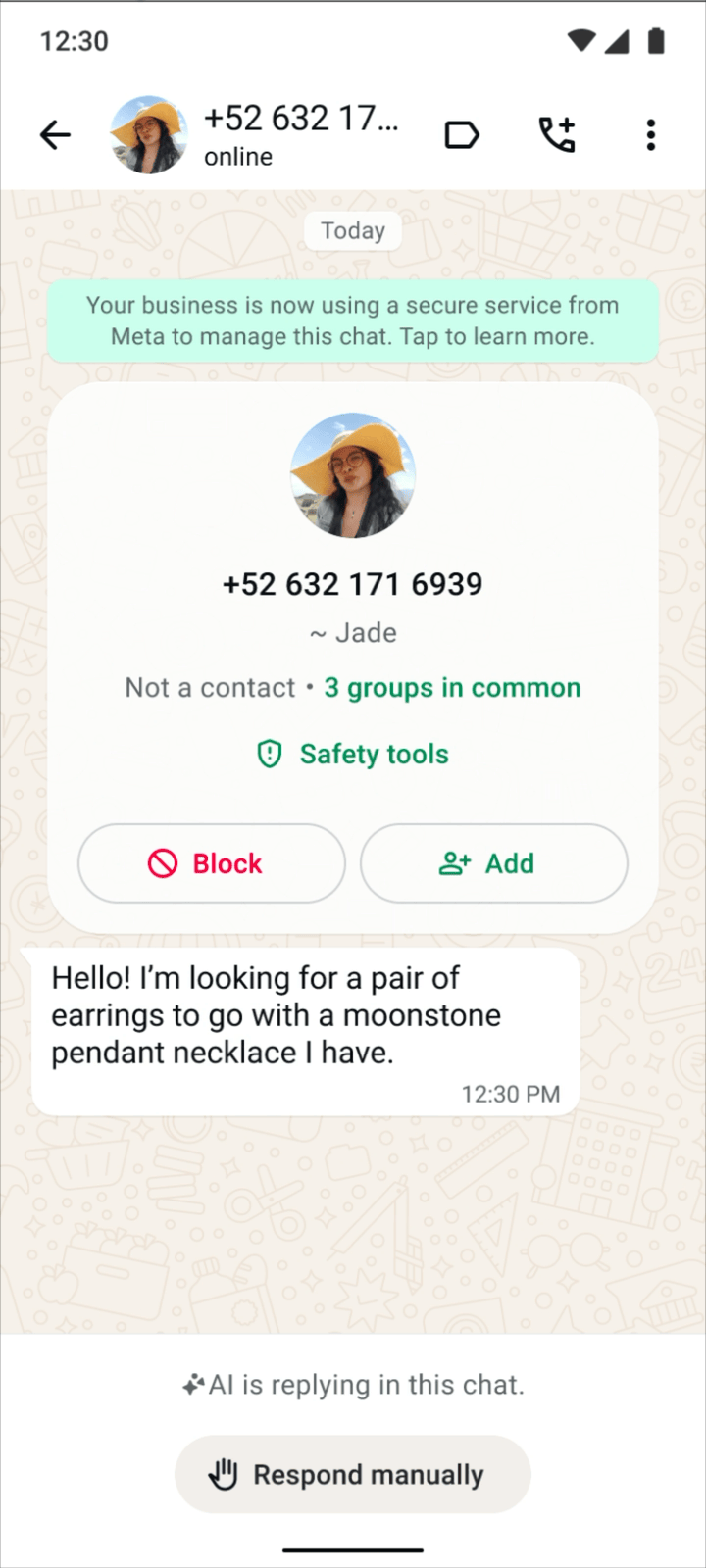WhatsApp chat showing the interaction of AI agent