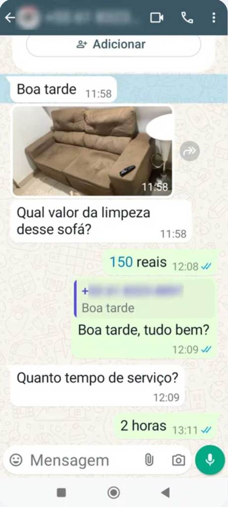 A customer interaction with Maribel Clean on WhatsApp