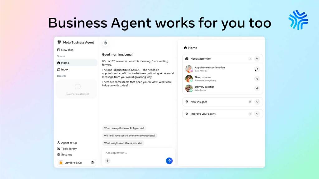 Business owner receiving a briefing from Meta Business Agent with actionable AI insights.