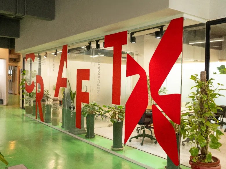 Alkaram office space with the logo on the windows