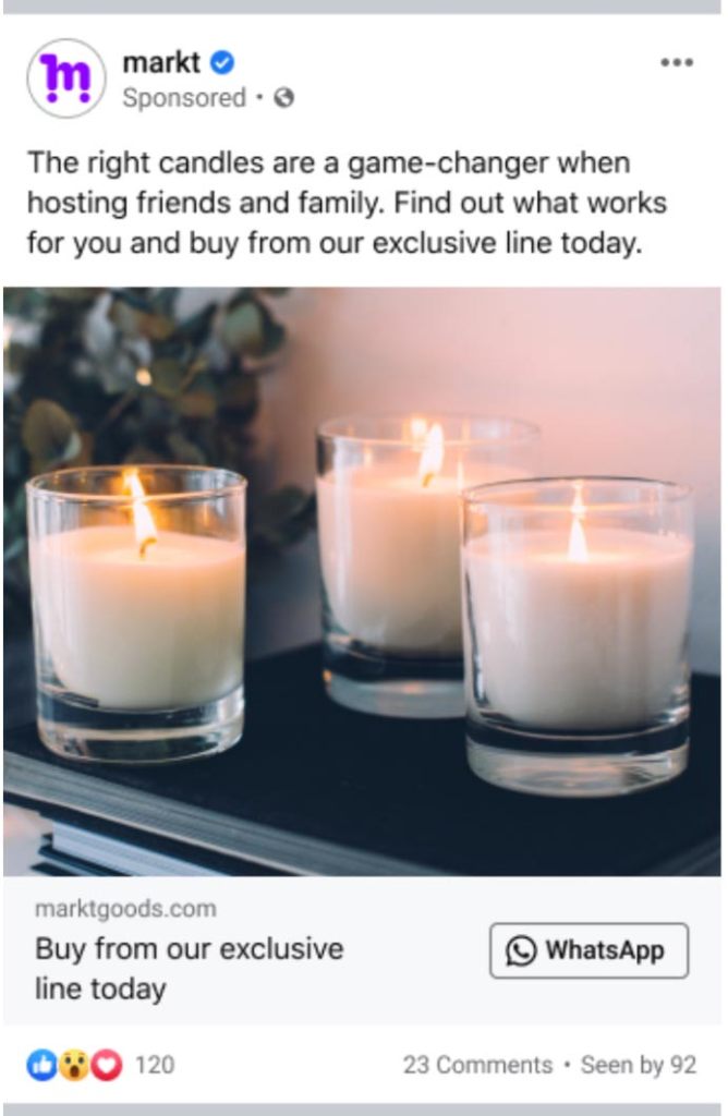 An example of an optimized ad that directs towards WhatsApp